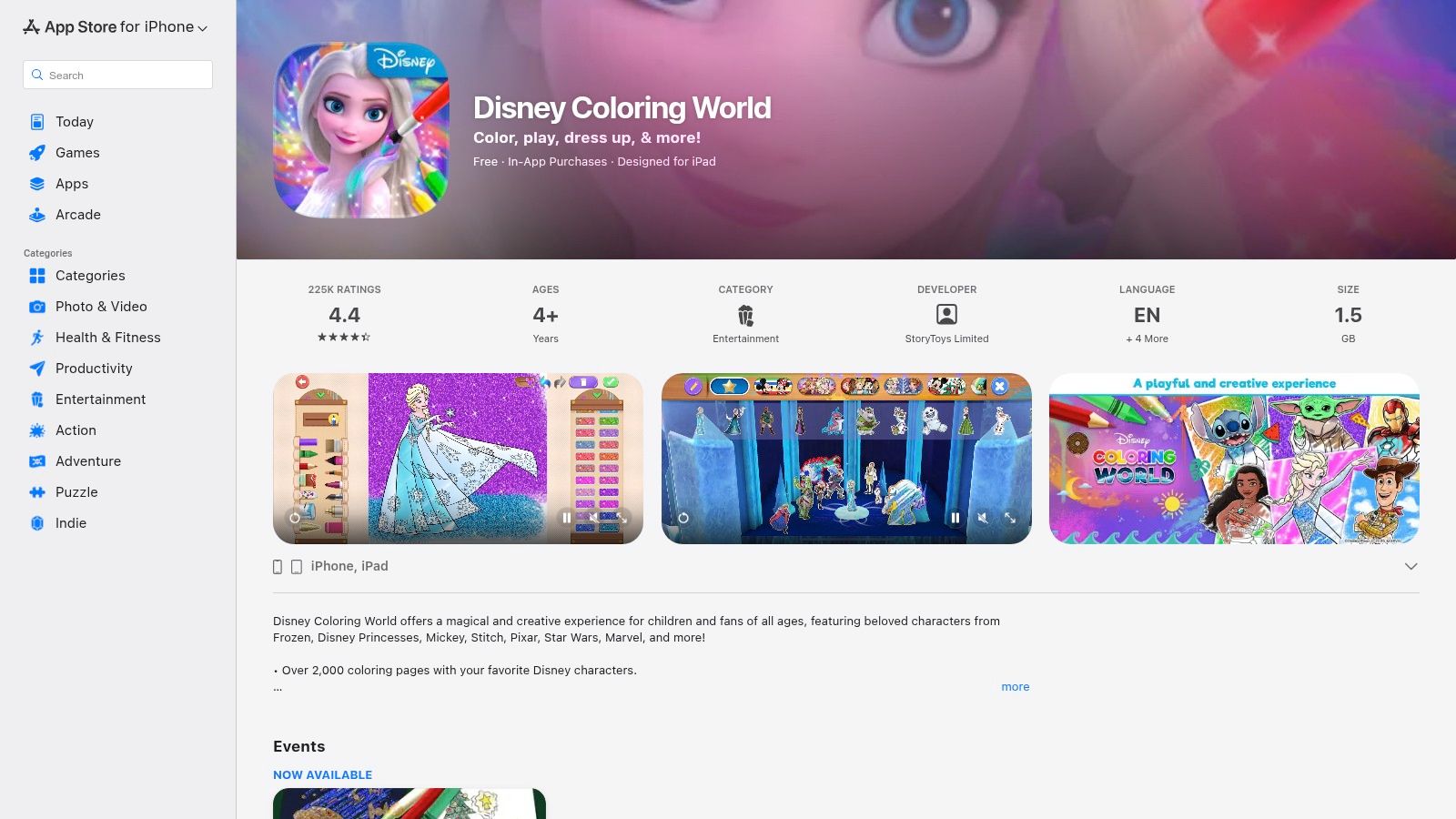 Apple App Store — Disney Coloring World (by StoryToys)