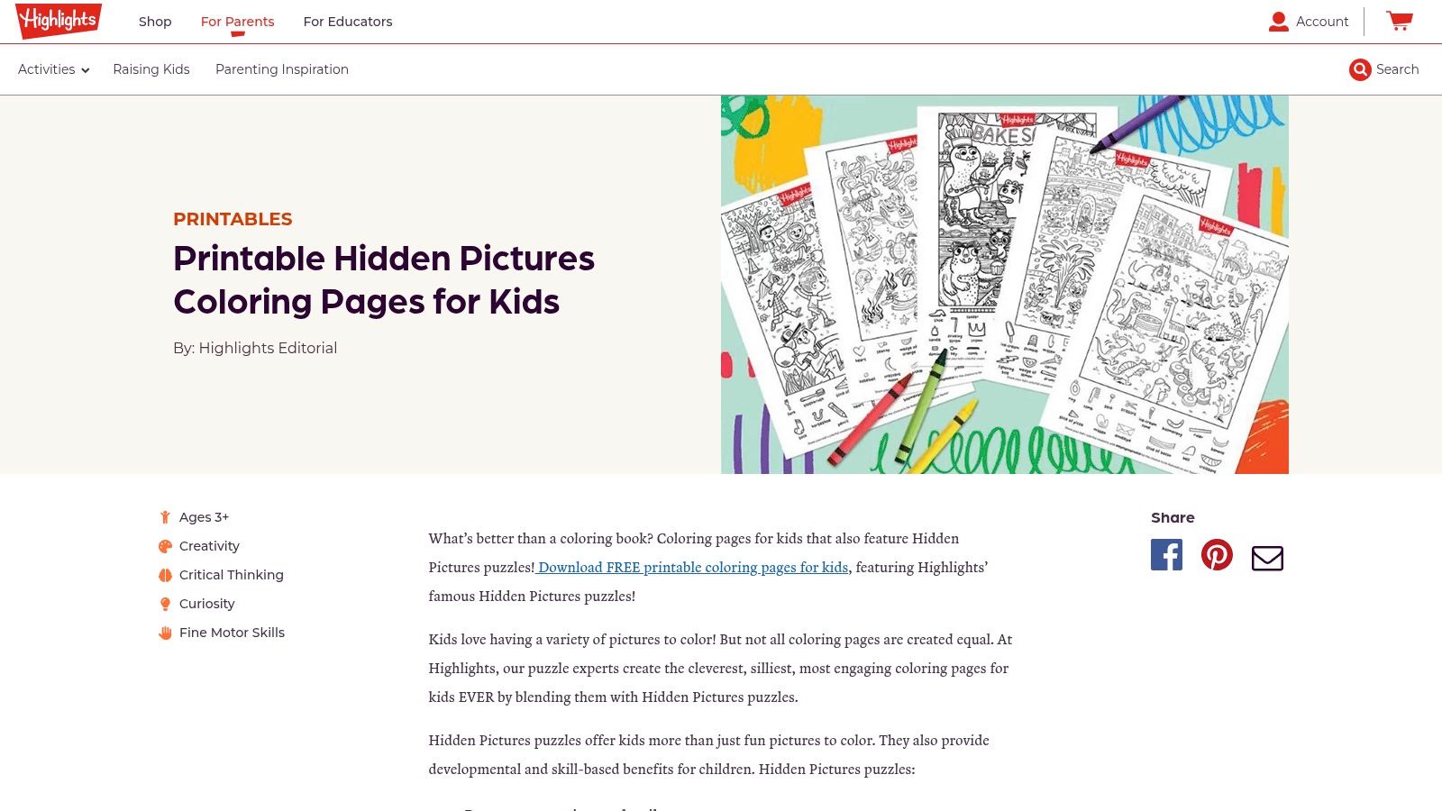 Highlights – Free Printable Hidden Pictures Coloring Pages