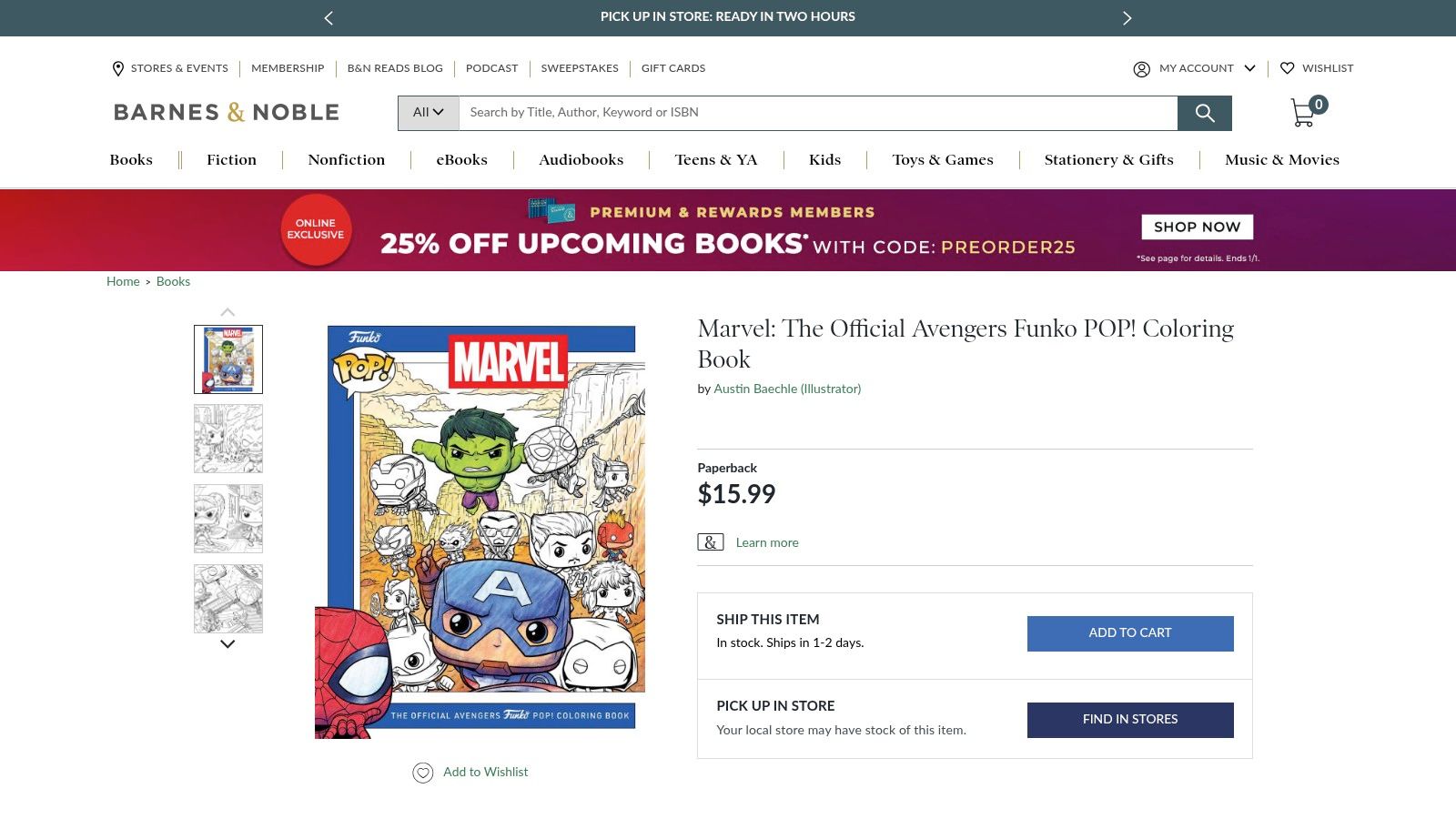 A Marvel-themed coloring book available at Barnes & Noble, showcasing various Avengers including Iron Man.