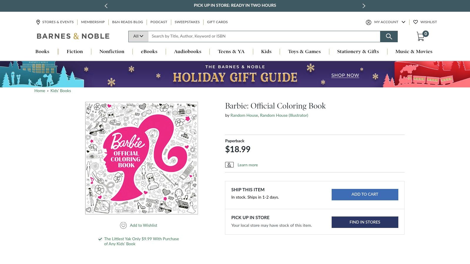 A person holding an open Barbie coloring book, showing a detailed illustration ready to be colored.