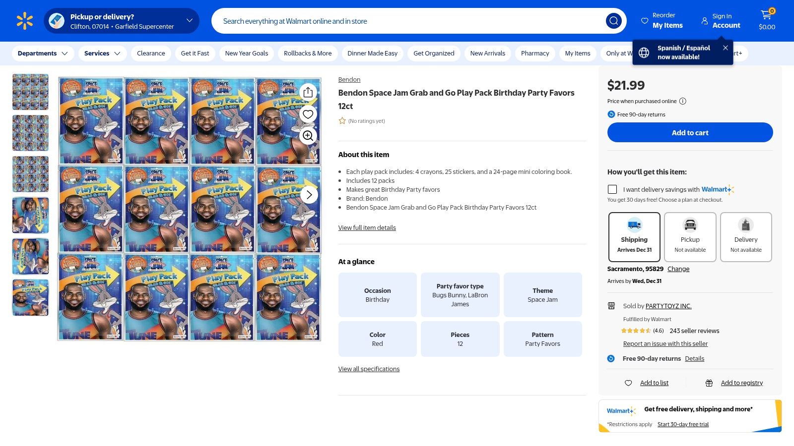 Walmart — Bendon Space Jam Grab & Go Play Pack (12-count)