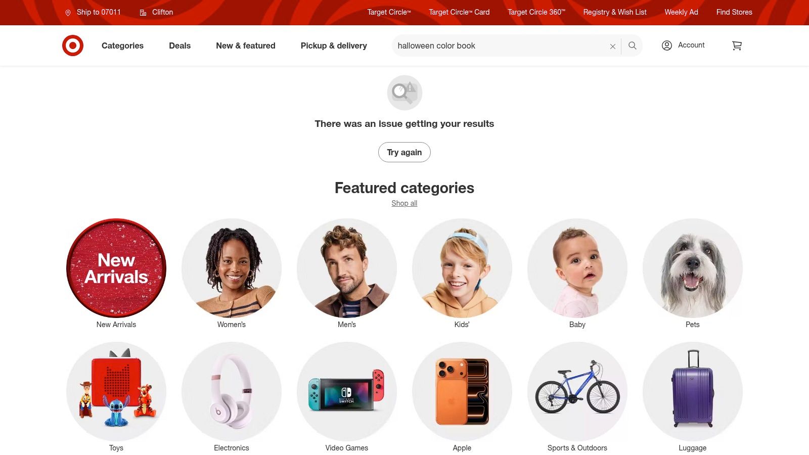 A screenshot of the Target website search results for "halloween color book," showing various coloring and activity books.