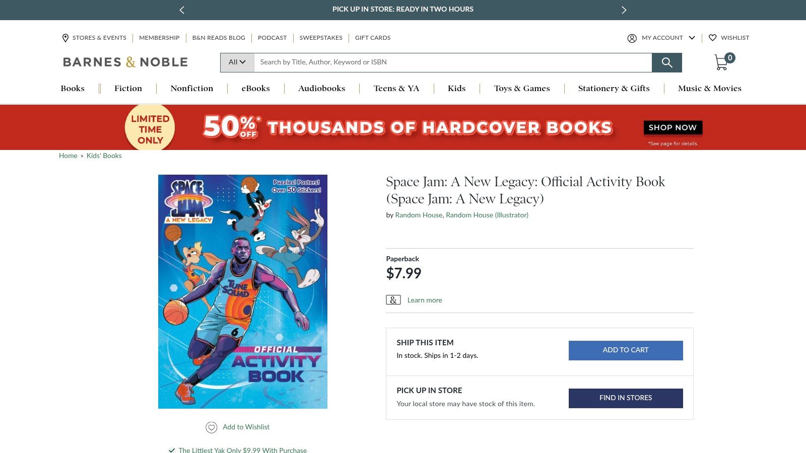 An officially licensed Space Jam: A New Legacy activity book with stickers, available for purchase from Barnes & Noble.