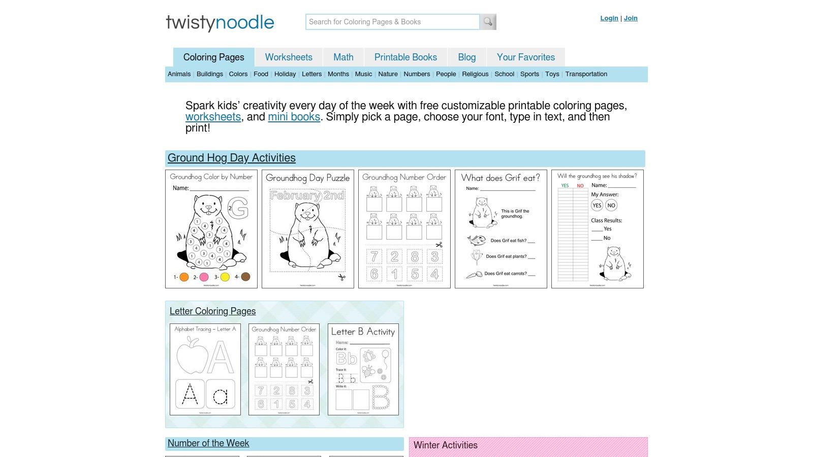 A user customizing a coloring page on the Twisty Noodle website.