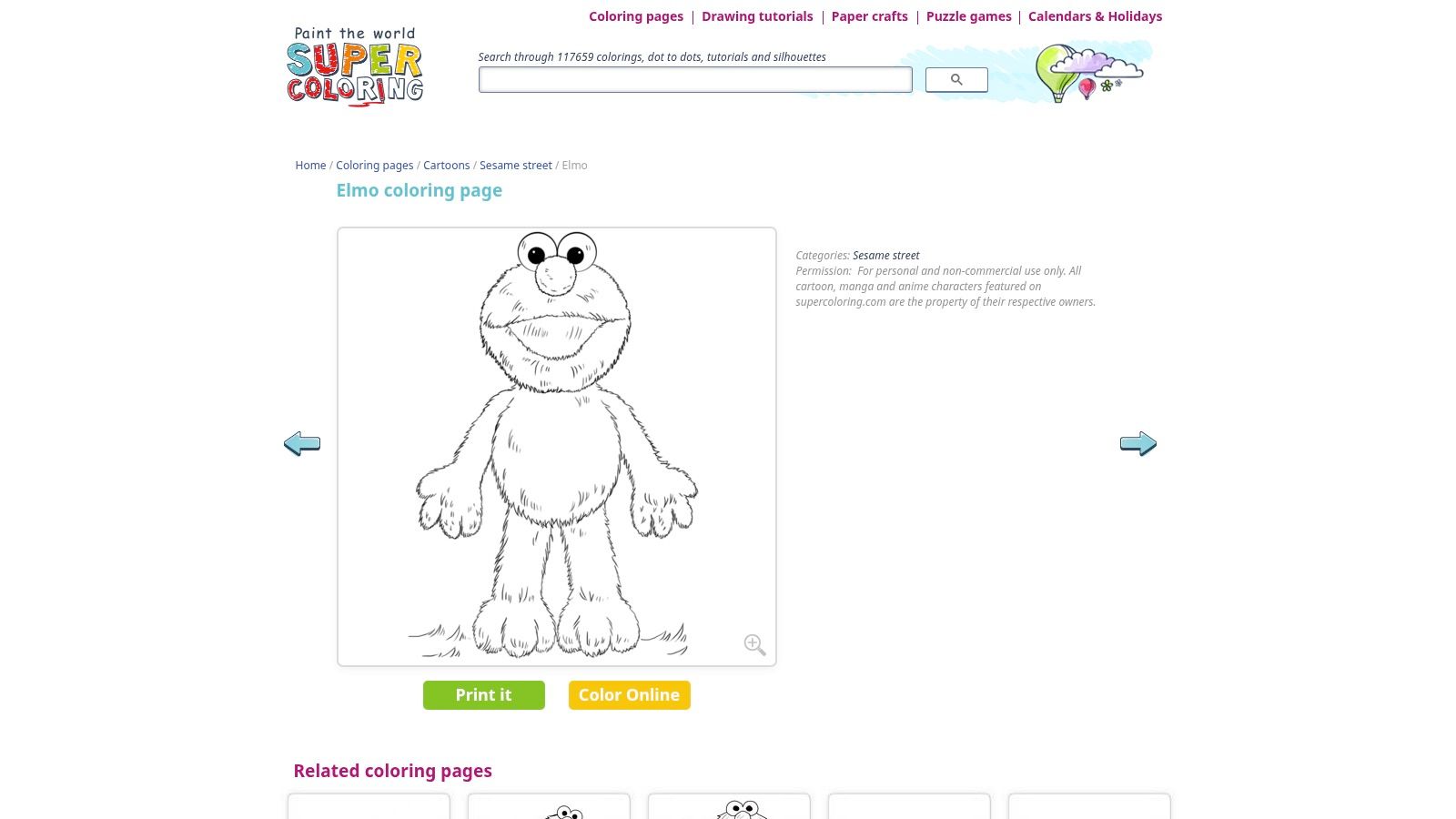 Elmo coloring page on the SuperColoring website