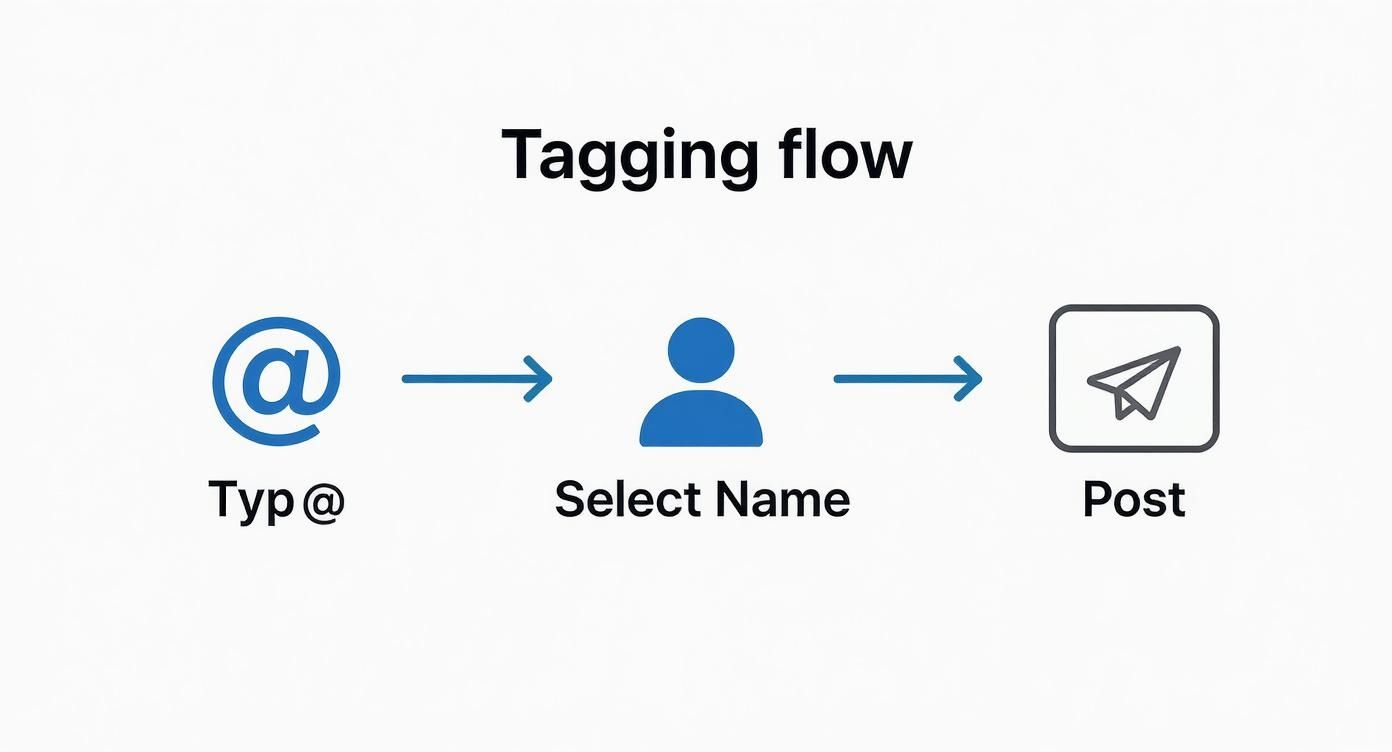 Infographic about how to tag someone in a linkedin post