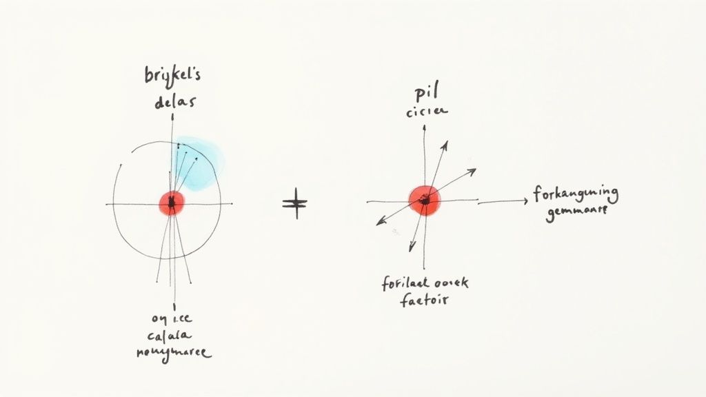 Diagram som visar skillnaden mellan Brykels delas och pil-cirkeln med forkangning gemnant och forilast orsak-faktor