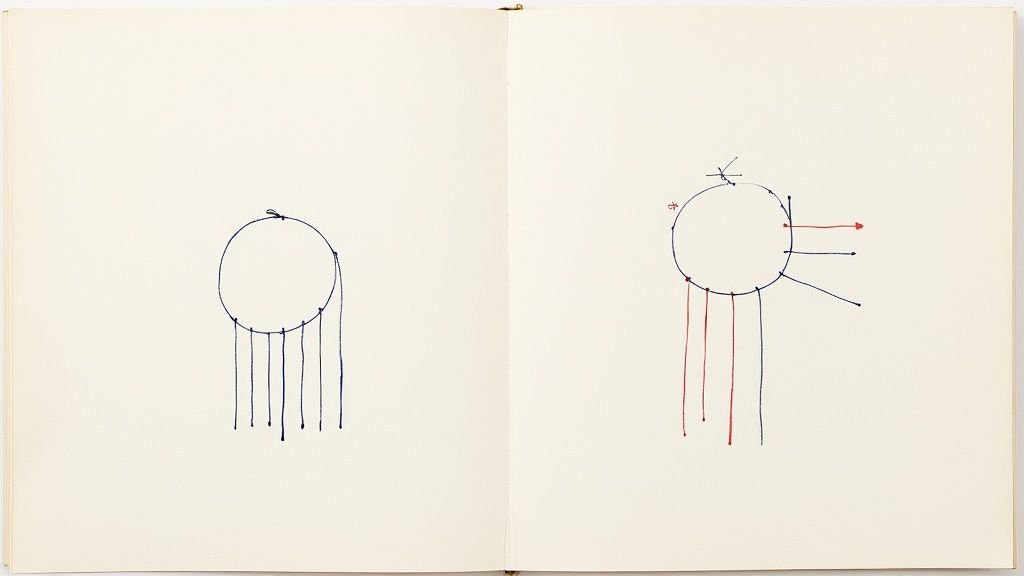 En person packar en väska med anteckningsblock, pennor och ett äpple, redo för provdagen.