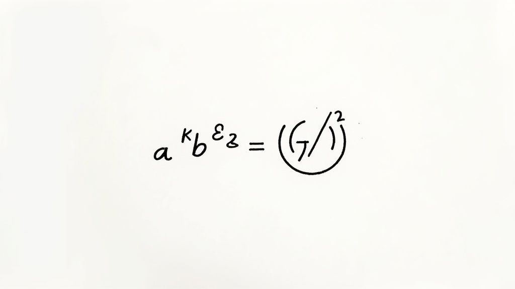 En handskriven matematisk formel: a^k b^ε₂ = (G/T)², med en cirkel runt höger del.