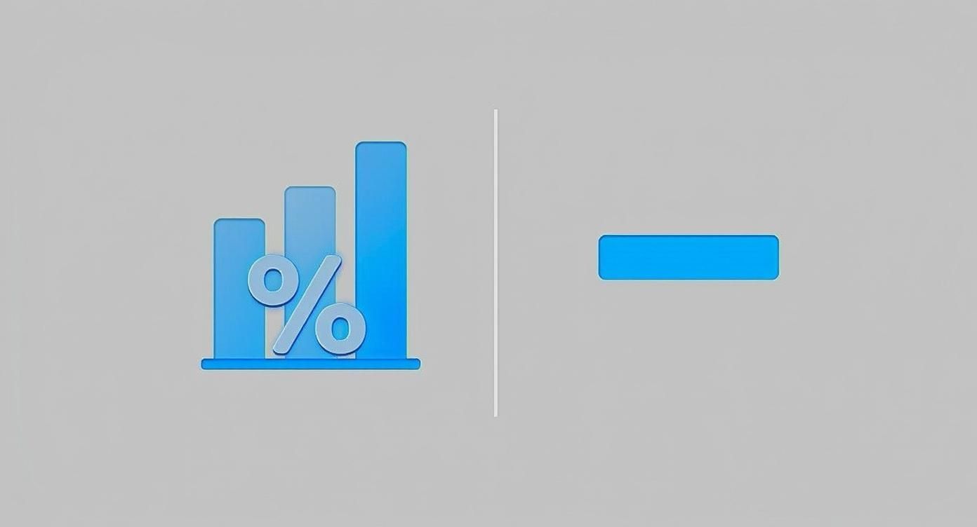 Blå stapeldiagram med procenttecken som illustrerar statistik och procentberäkningar för dataanalys