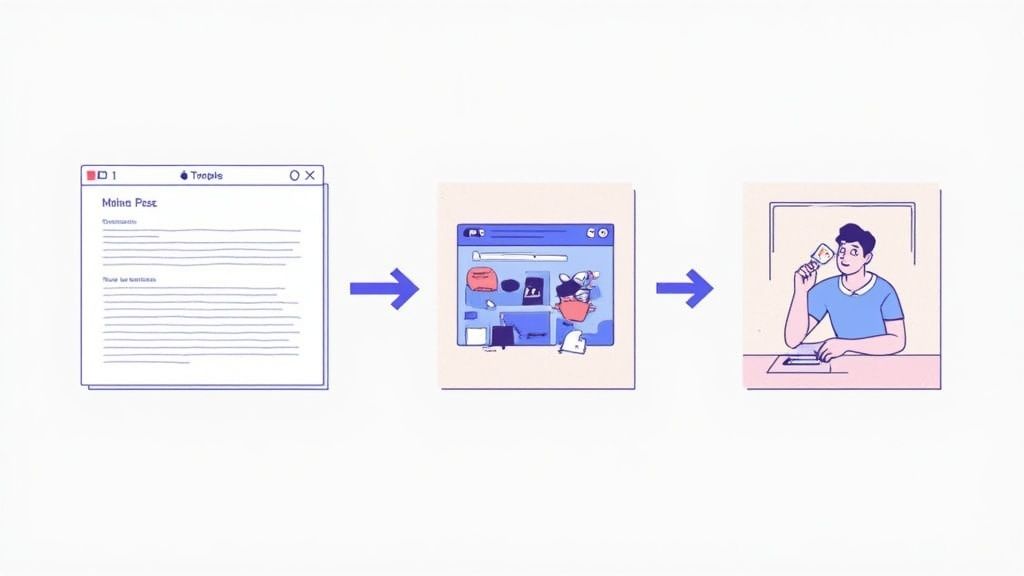 A person working on multiple devices, illustrating adapting content for different platforms.