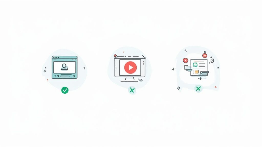 A visual representation of different media types like video, images, and carousels arranged for a LinkedIn post.