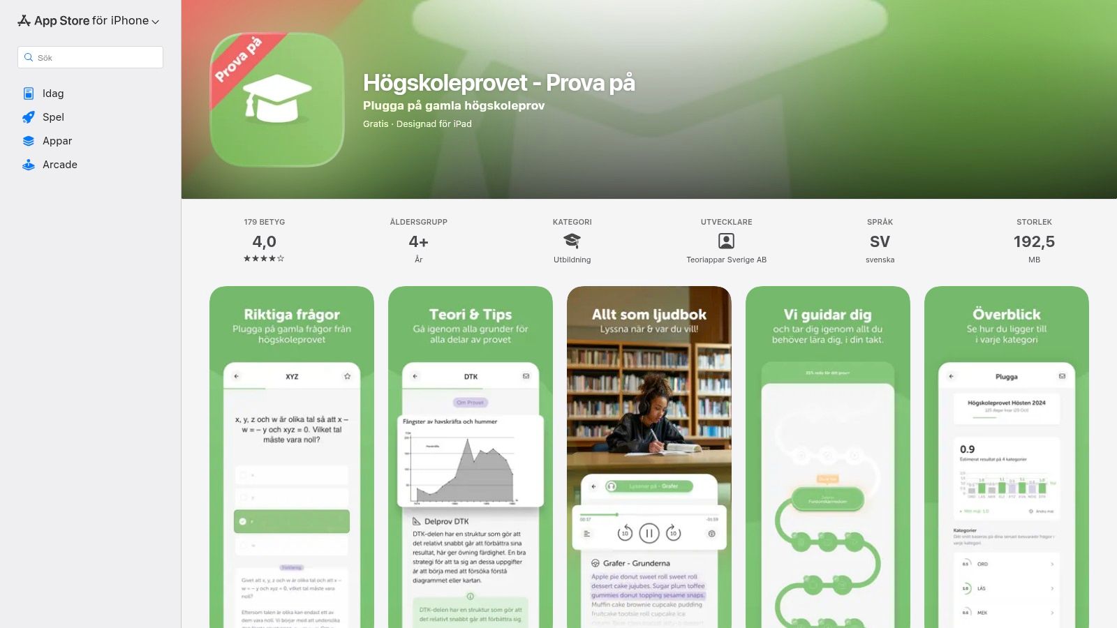 Högskoleprovet – Prova på (iOS-app, Teoriappar Sverige AB)