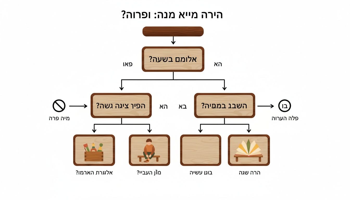 תרשים זרימה מפורט בשפה העברית, מציג שאלות החלטה עם נתיבים ותוצאות שונות.