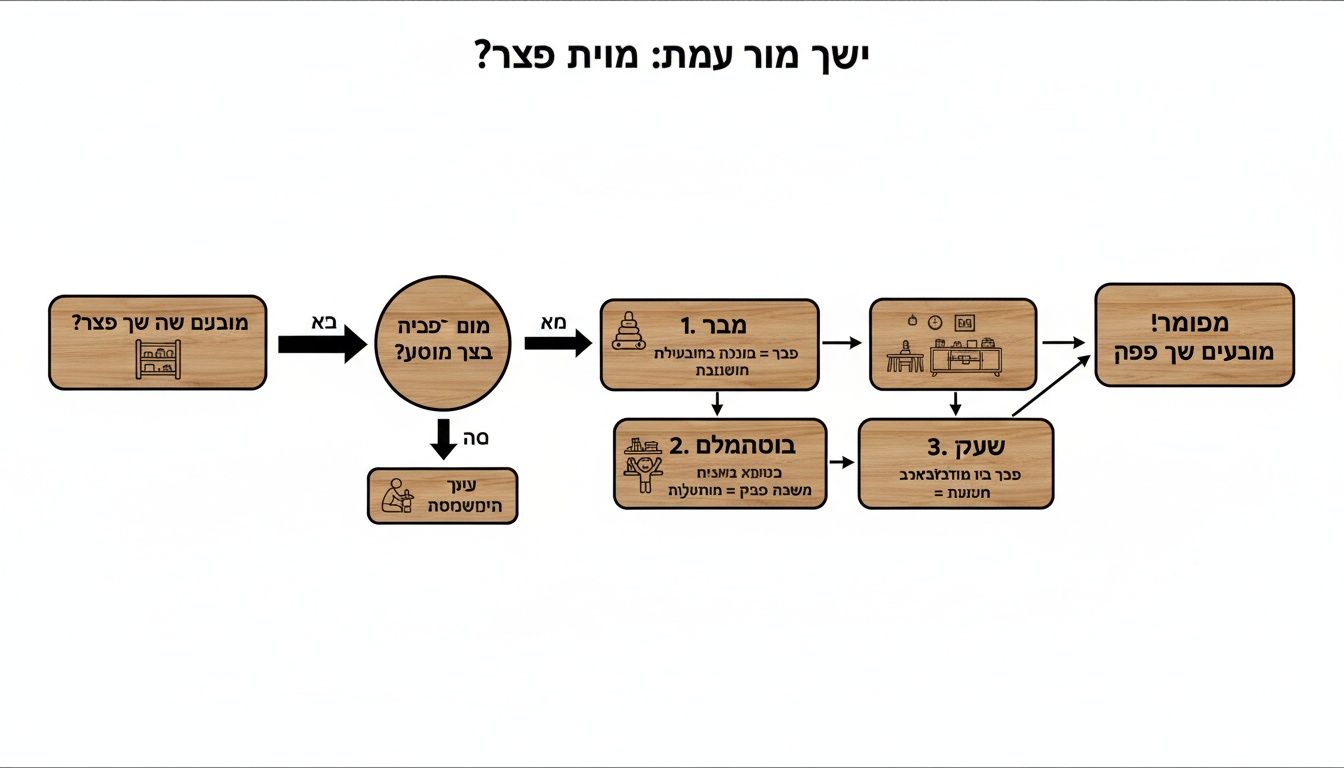 תרשים זרימה מפורט המציג תהליך או פתרון בעיה, עם תיבות טקסט וחצים.