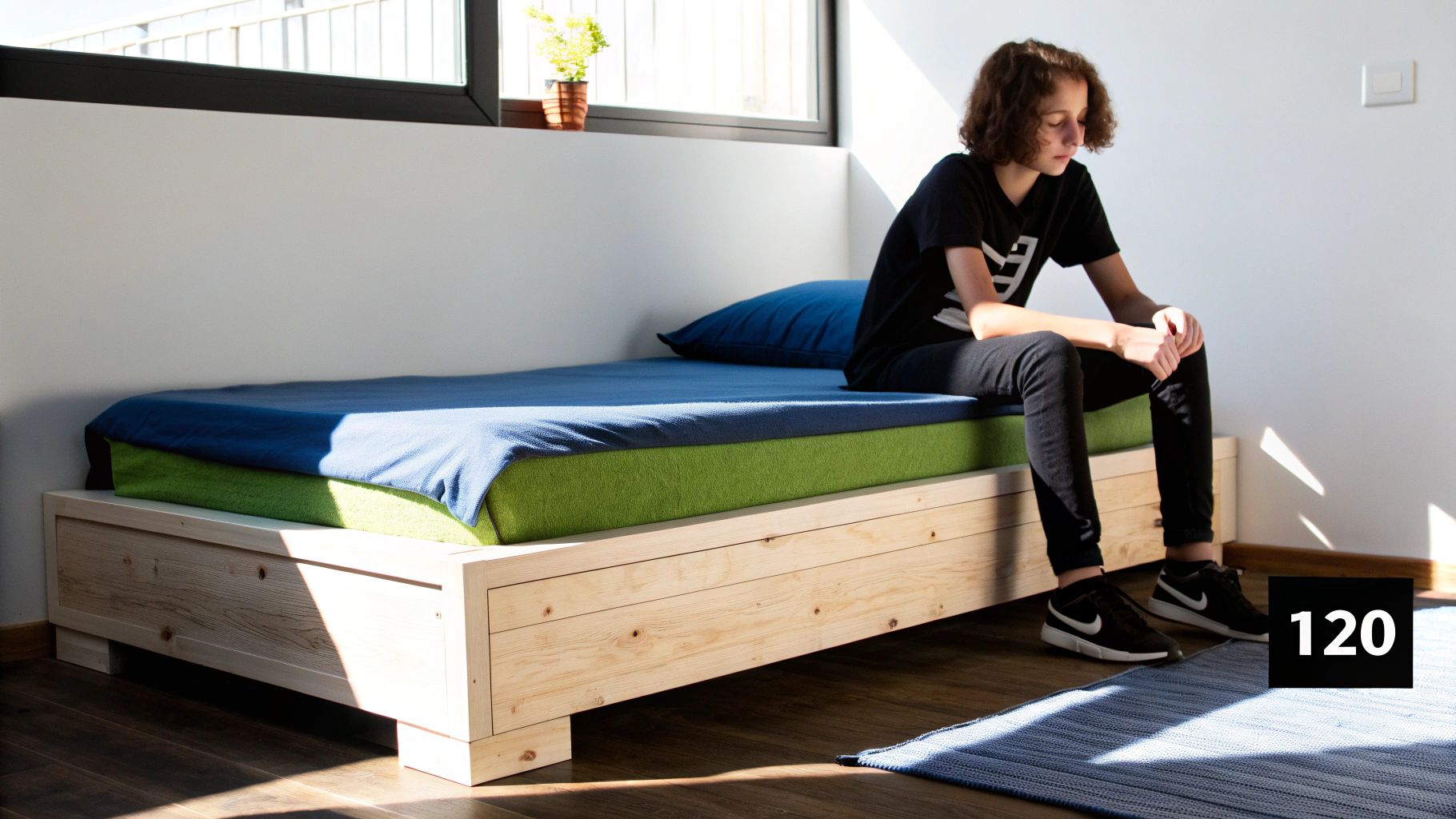 מיטת ילדים מעץ מלא בחדר מעוצב