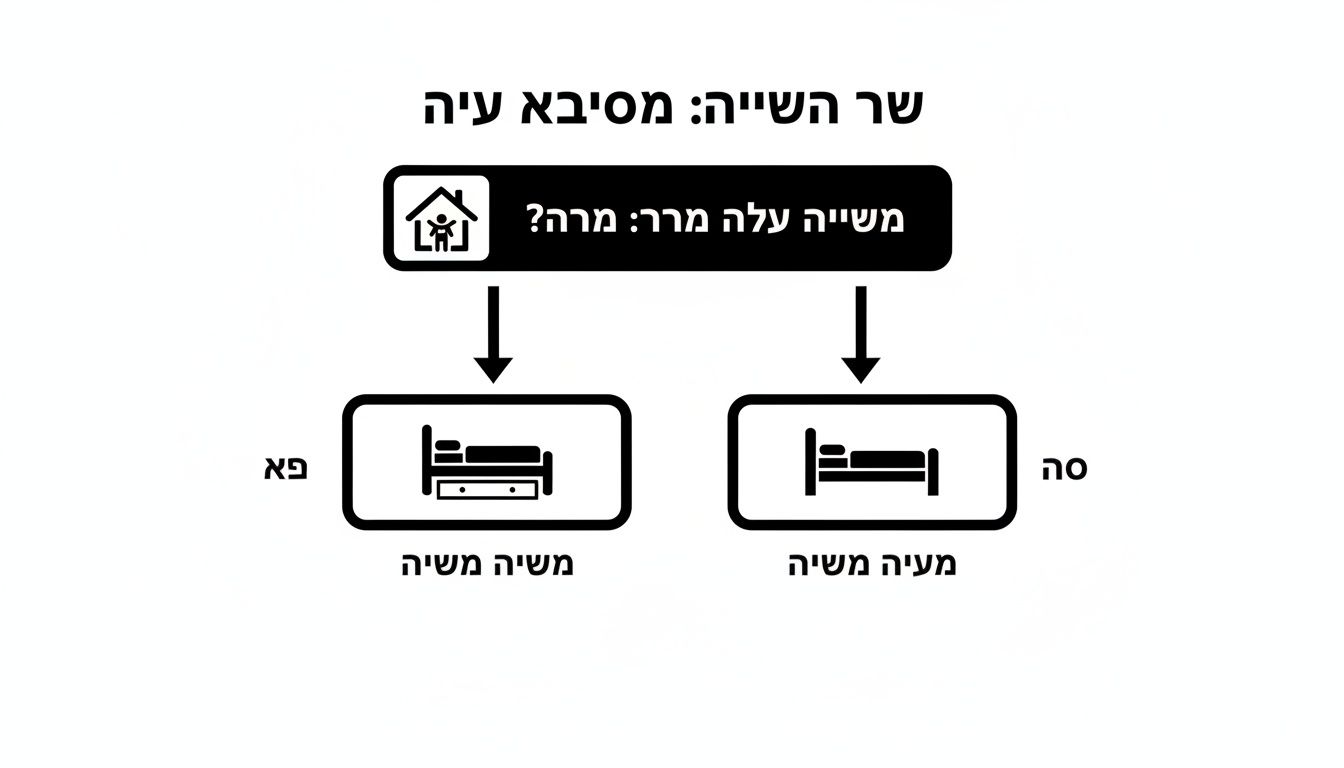דיאגרמת זרימה בעברית המציגה אפשרויות החלטה הקשורות למיטה, כולל מיטה נפתחת.