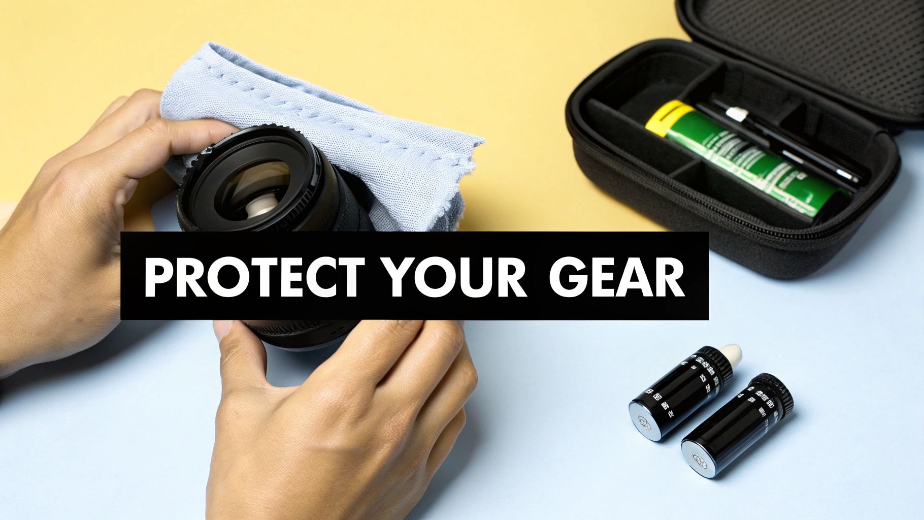 A hunter carefully cleaning the lens of a night vision scope