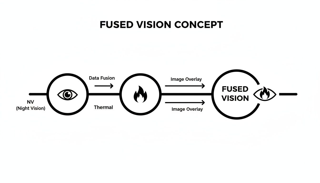 Flowchart illustrating the fused vision concept, combining night vision and thermal imaging for enhanced perception.
