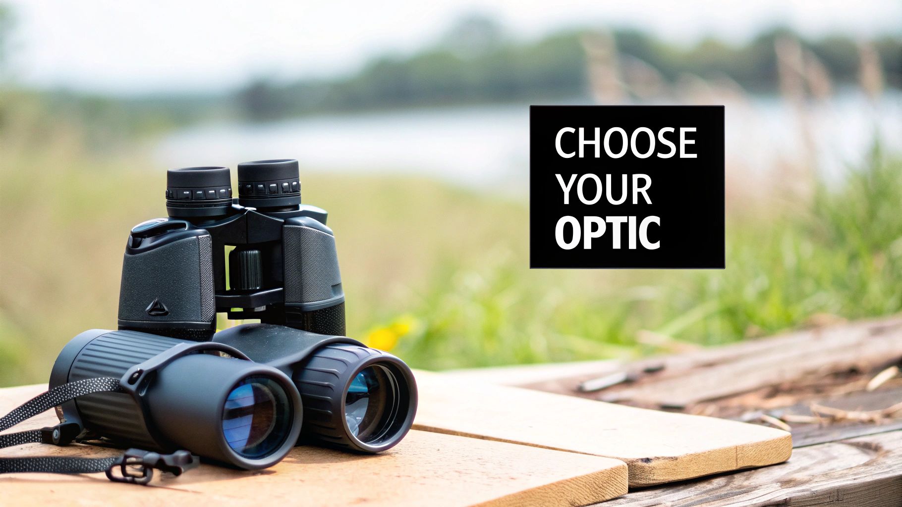 A person holding a night vision monocular up to their eye, with a dark, forested background.