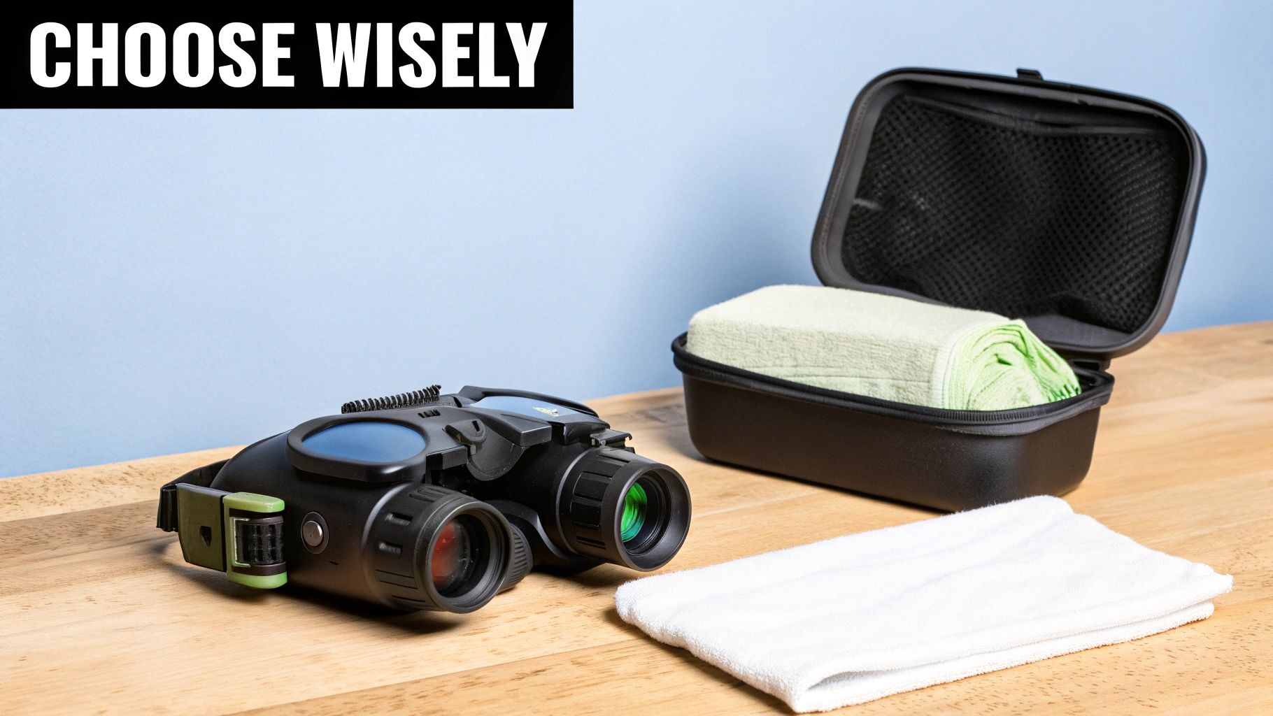 A pair of high-quality generation 3 night vision goggles on a tactical helmet.