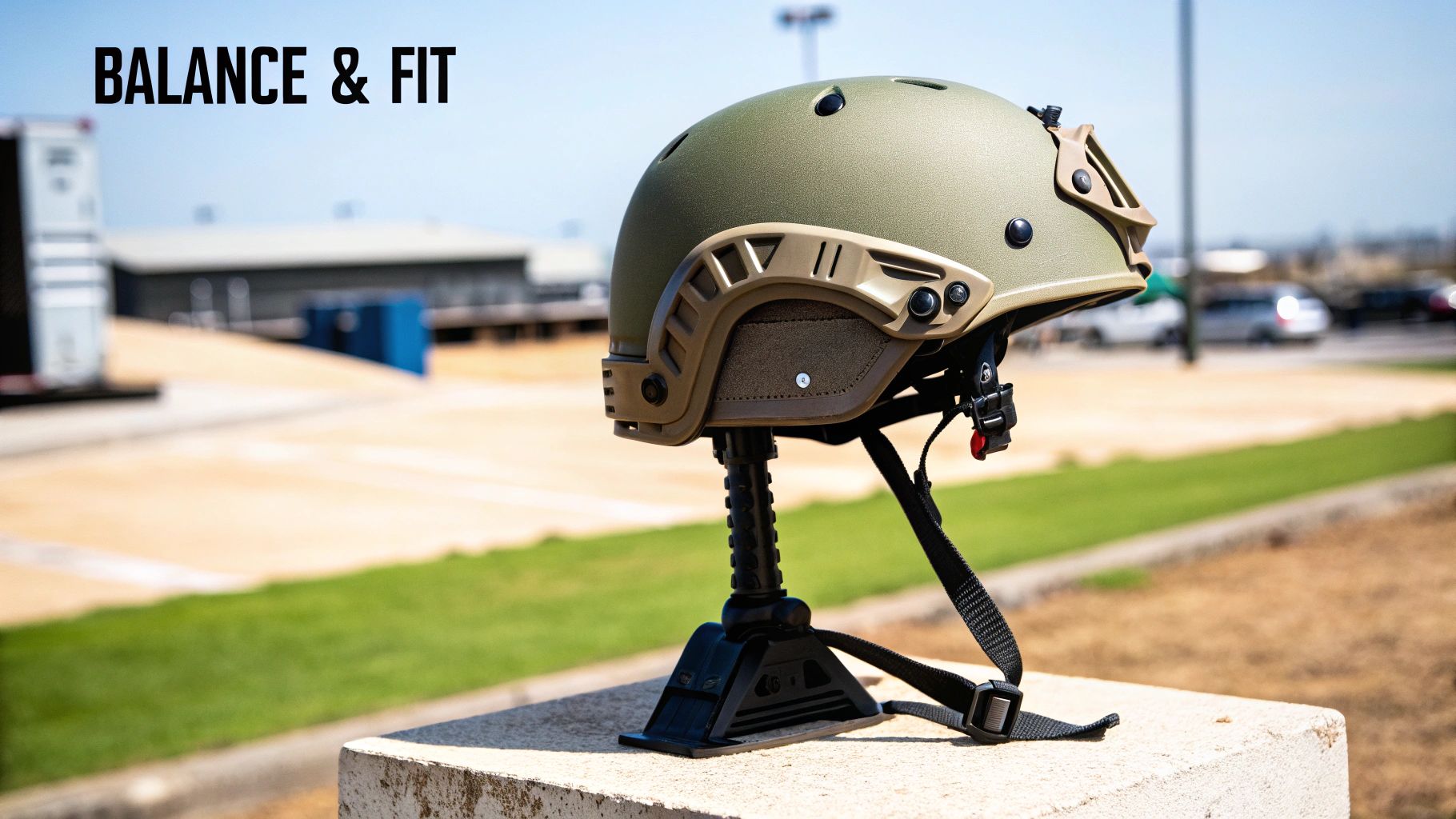 A light helmet mount attached to a tactical helmet