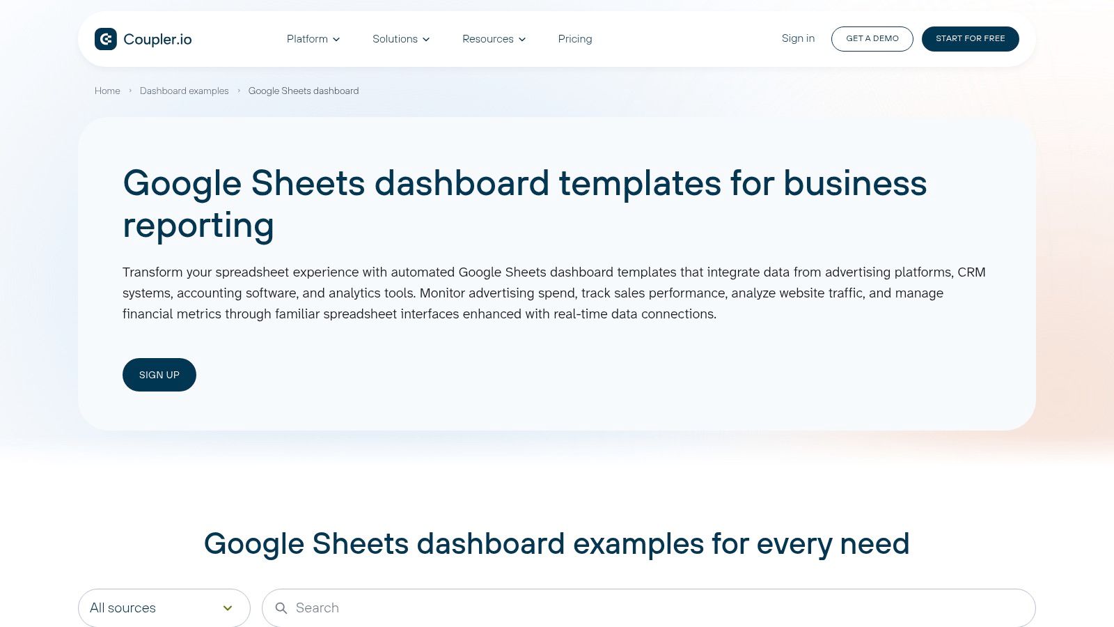 Coupler.io – Google Sheets Dashboard Examples & Templates