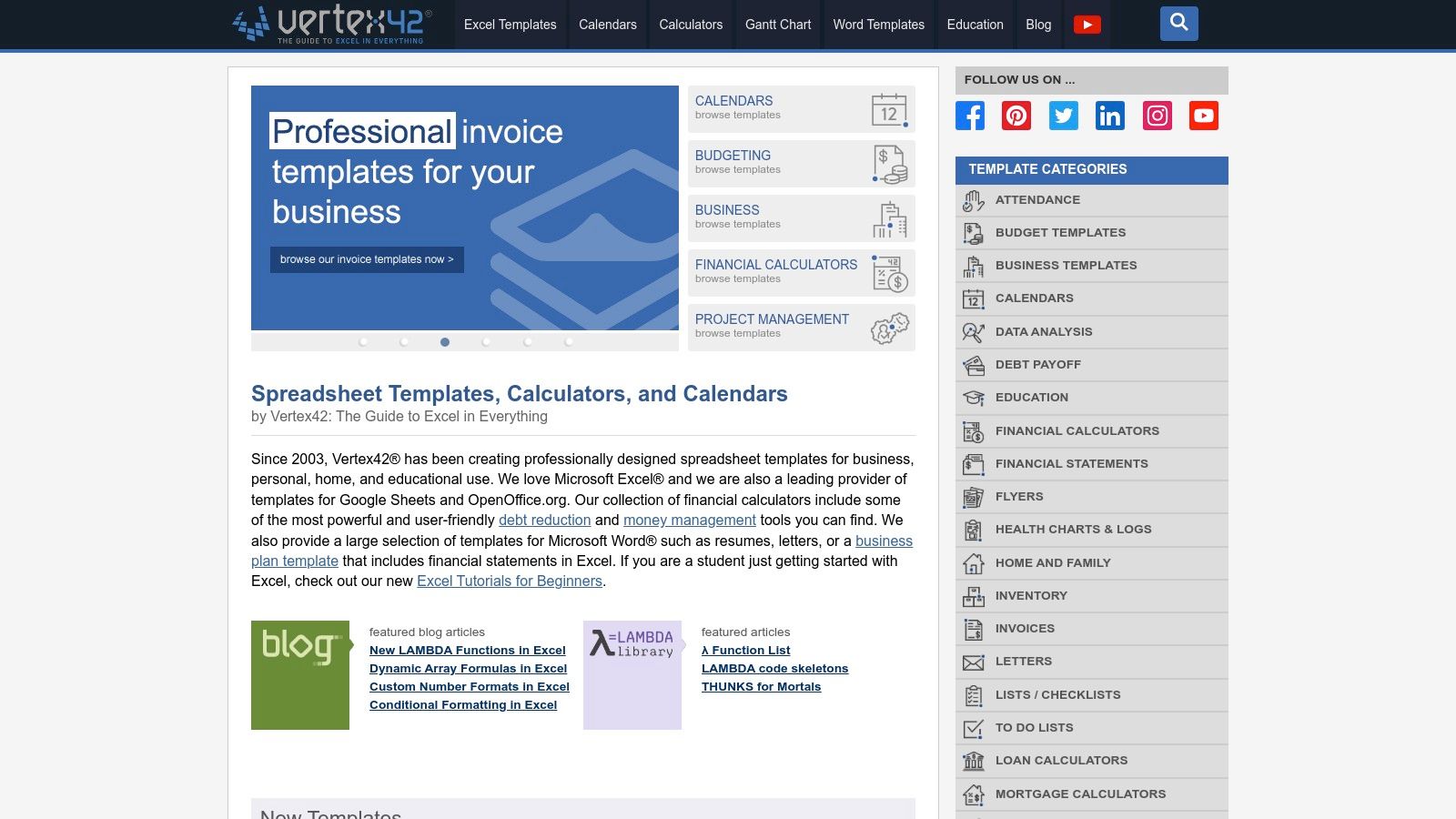 Vertex42 (Google Sheets templates)