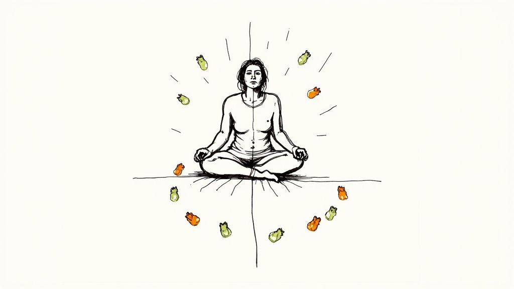 Man meditating peacefully outdoors, representing mental clarity.