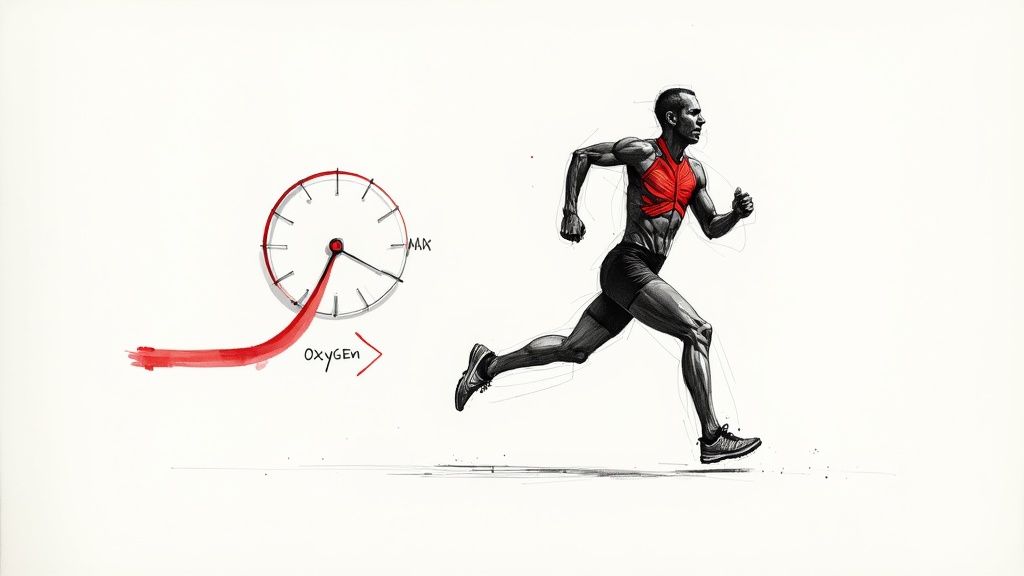 A male athlete looking focused while running outdoors on a track, representing determination in fitness.
