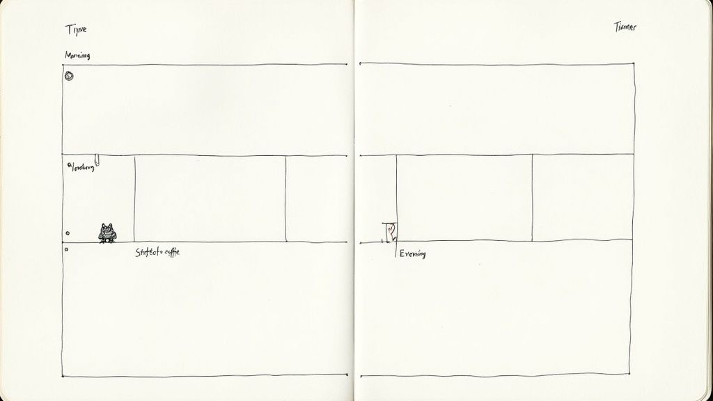 A professional male at his desk using time blocking in his planner to structure his day for peak performance.