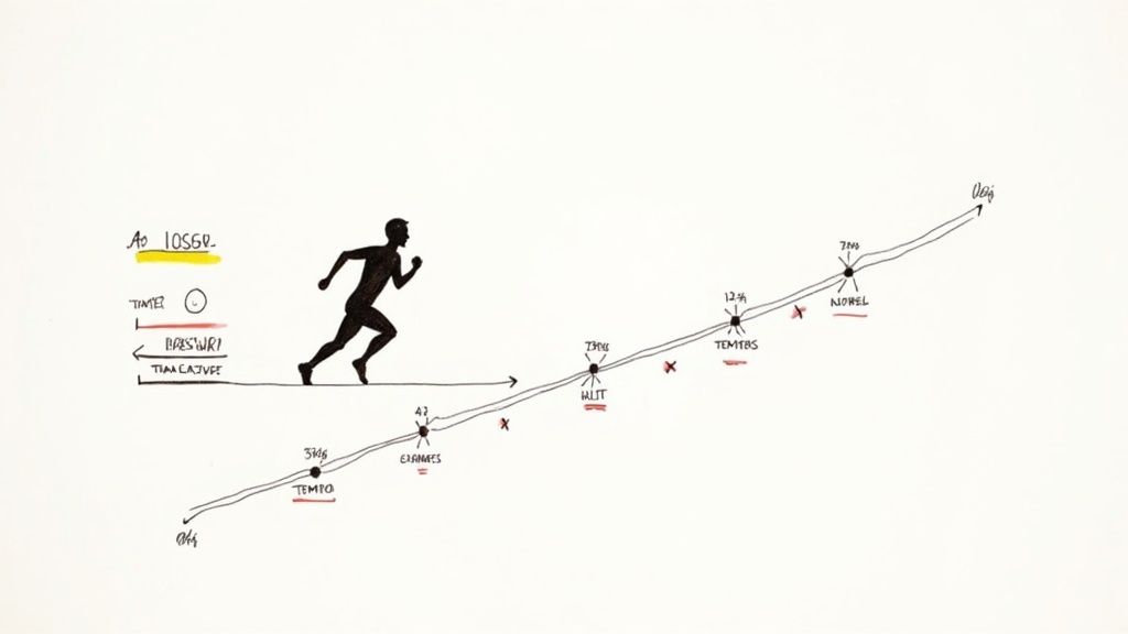 A male athlete running on an outdoor track, demonstrating smart training and endurance.