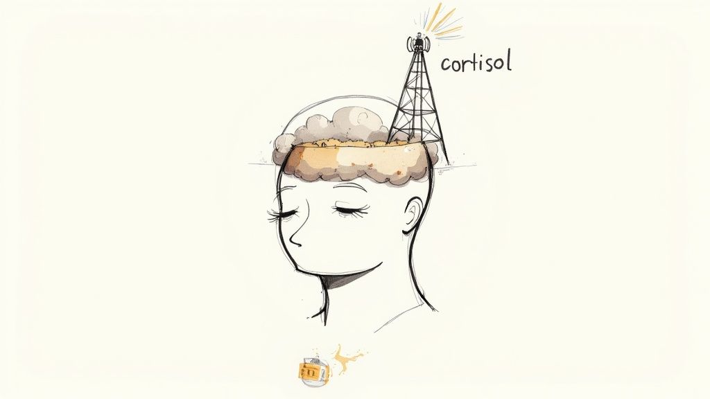 Diagram showing the connection between cortisol, fatigue, and brain fog