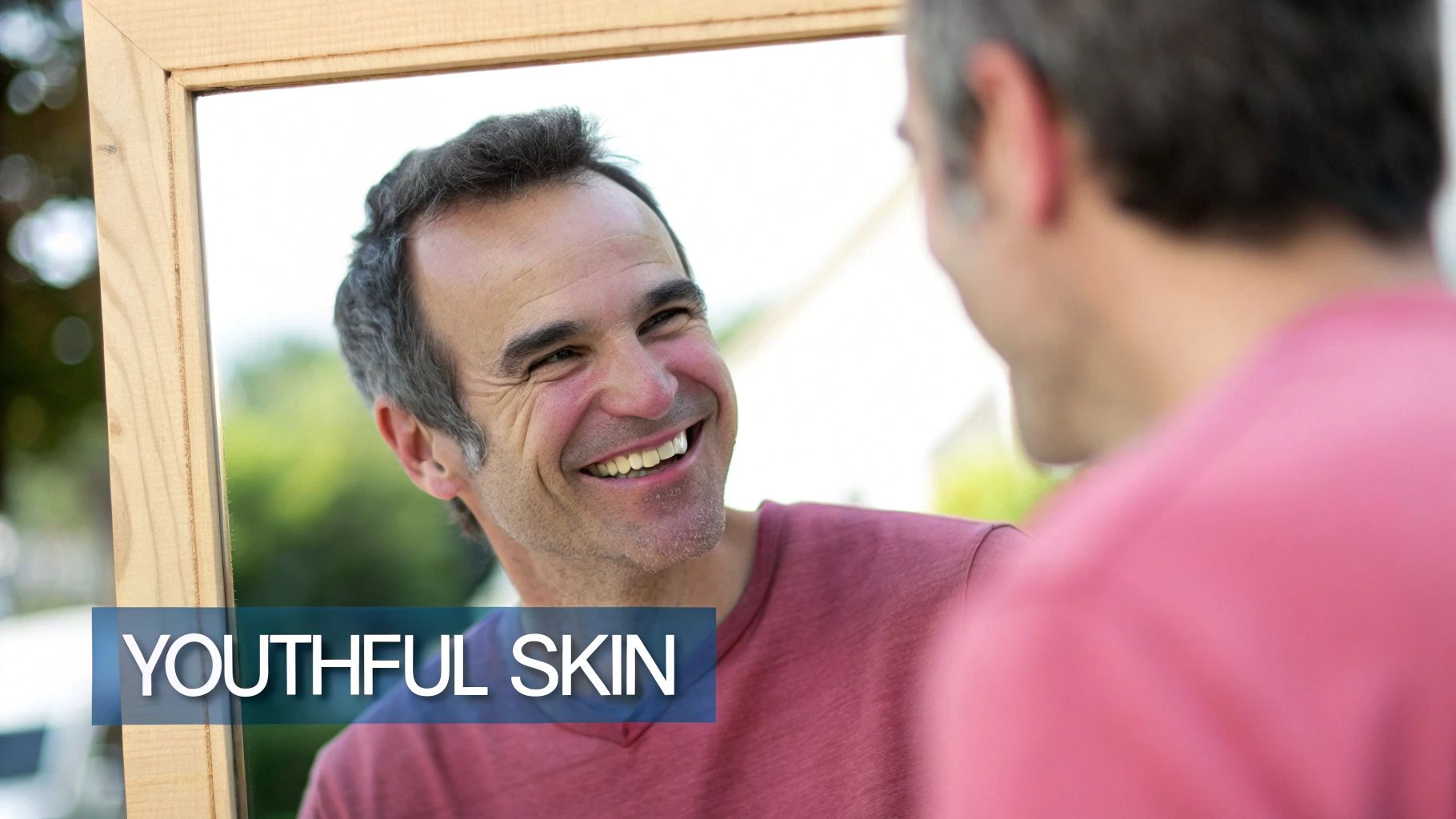 Man holding a supplement jar with Shilajit ingredients in the background