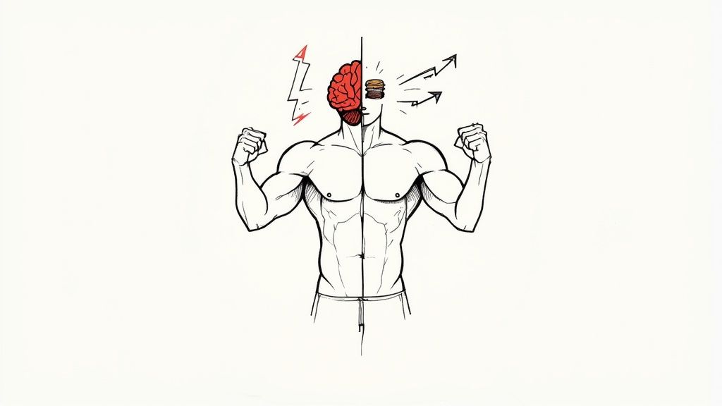 A focused man in his 40s working out, showcasing enhanced stamina and vitality.