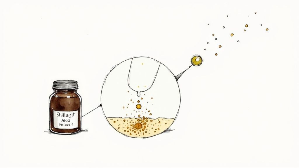 Shilajit resin on a wooden surface