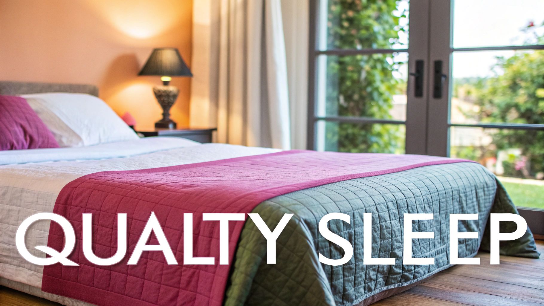 A person sleeping peacefully in a dark, comfortable room, symbolising quality sleep.