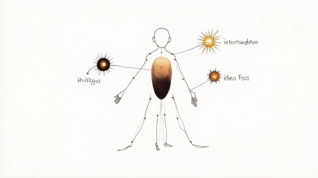 A man standing on a mountain peak, symbolising vitality and peak performance.