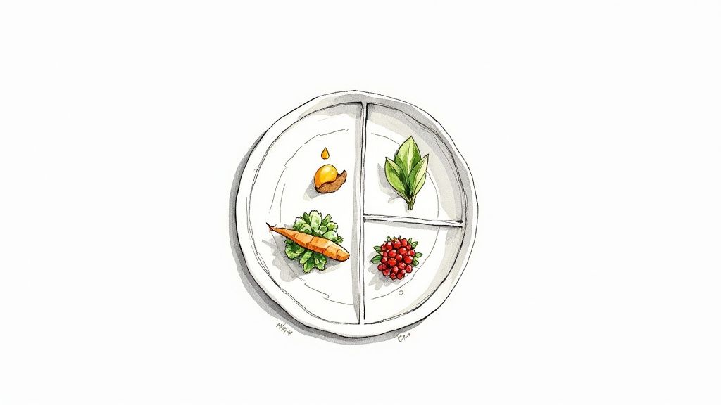 A colourful plate filled with anti-inflammatory foods like salmon, leafy greens, berries, and nuts.