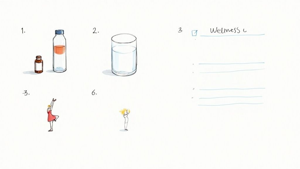 A person mindfully preparing a wellness drink in their kitchen.