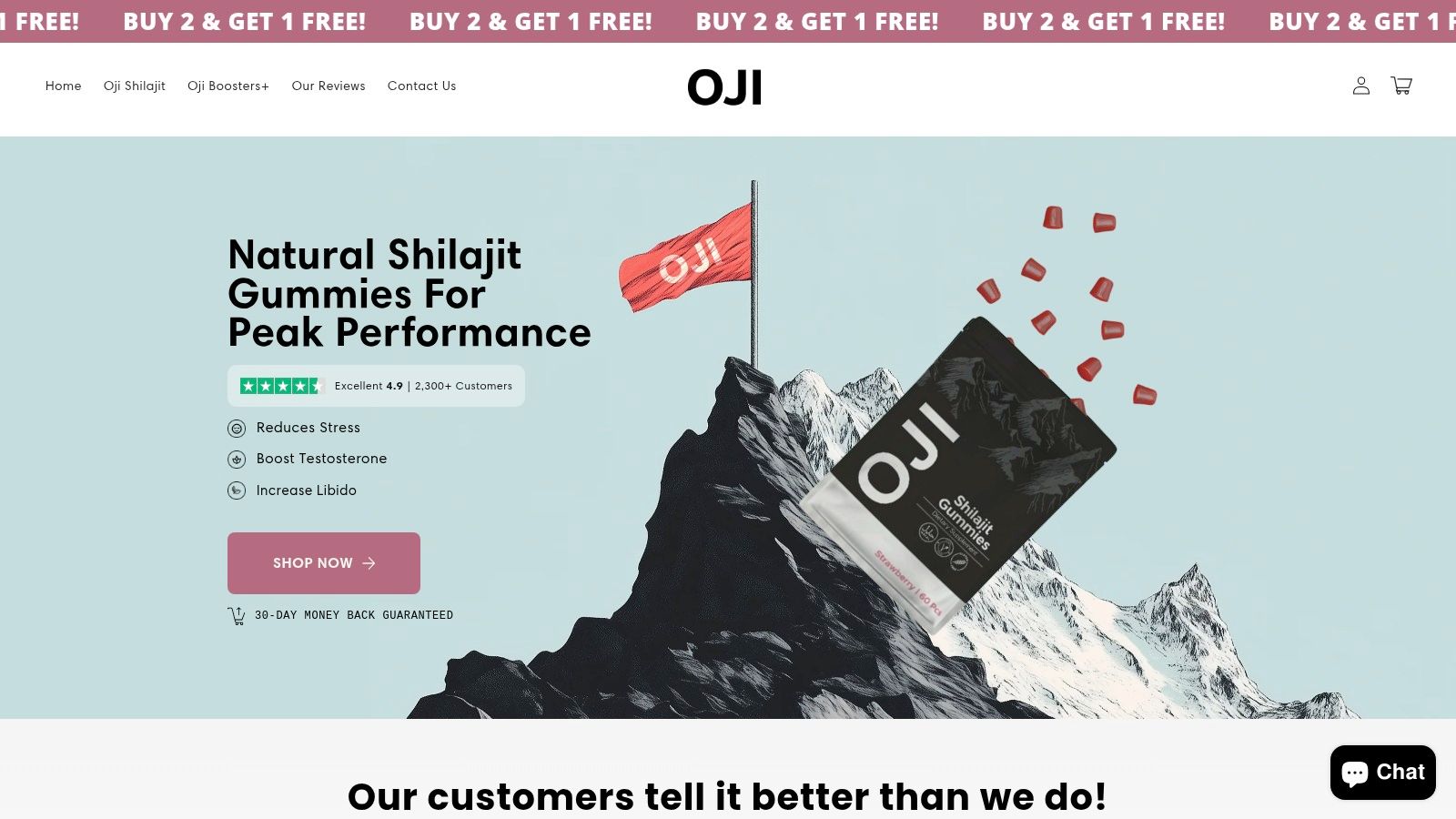 Oji Shilajit gummies in a bottle and being held