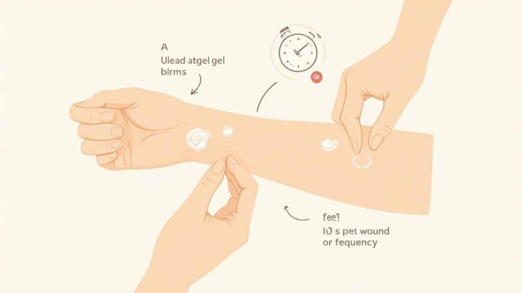 A person applying a clear gel from a tube onto their wrist