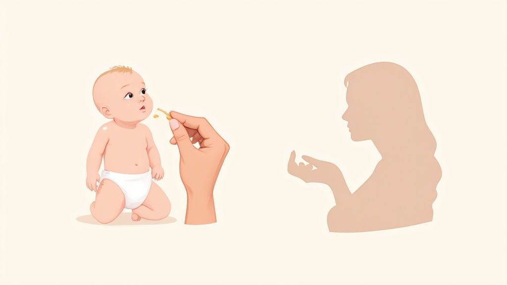 A mother holds her newborn baby close, highlighting the gentle care new parents provide.