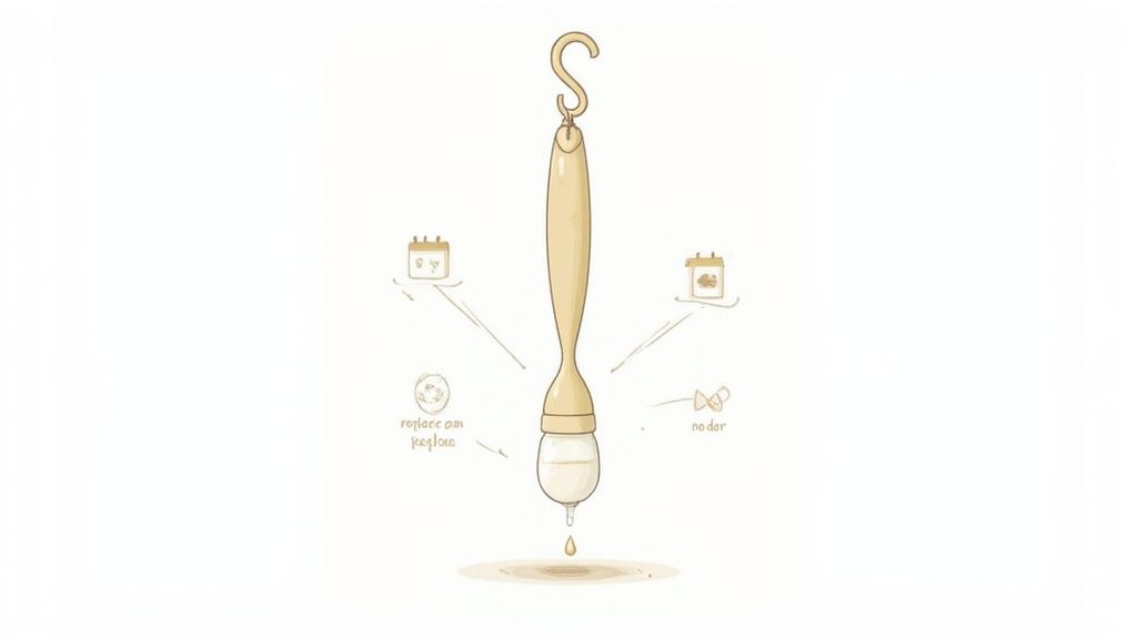 A clean baby bottle cleaning brush standing in a holder next to a kitchen sink.