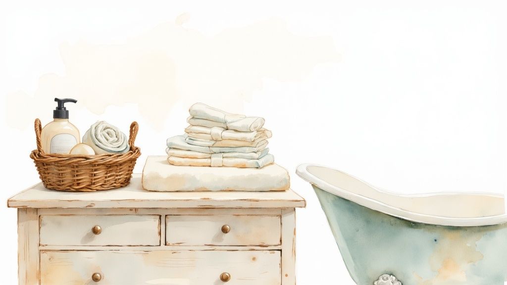 A baby being gently bathed in a small tub, with soft towels nearby.