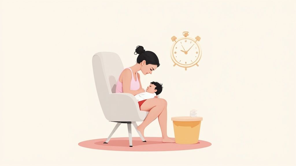 A mother breastfeeding her newborn, illustrating feeding frequency