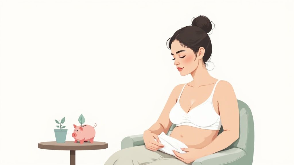 A mother breastfeeding her baby, both looking comfortable and happy.