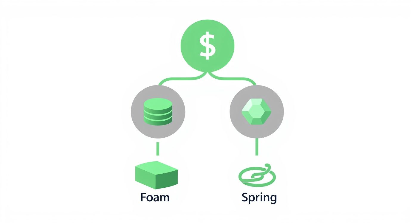Diagram showing financial options branching into technology solutions 'Foam' and 'Spring'.