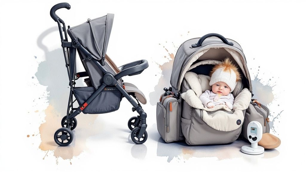 A modern, safe car seat properly installed in the back of a car.