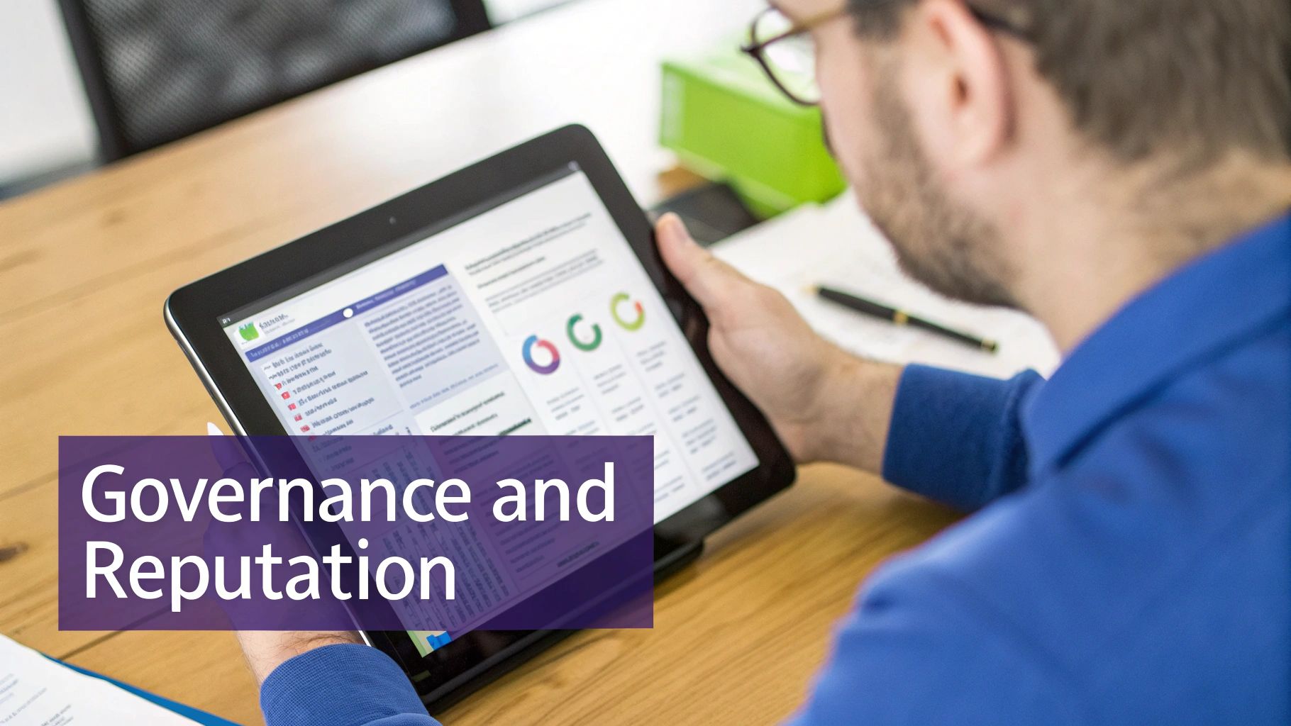 Reviewing data and reports as part of a gTLD proposal evaluation focused on governance and reputation.